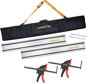 POWERTEC 110" Track Saw Guide Rail Kit for Makita and Festool, Includes 2PK 55" Guide Rails, Protective Guide Rail Bag, 2PK Guide Rail Connectors, and 2PK Track Saw Clamps (71885)