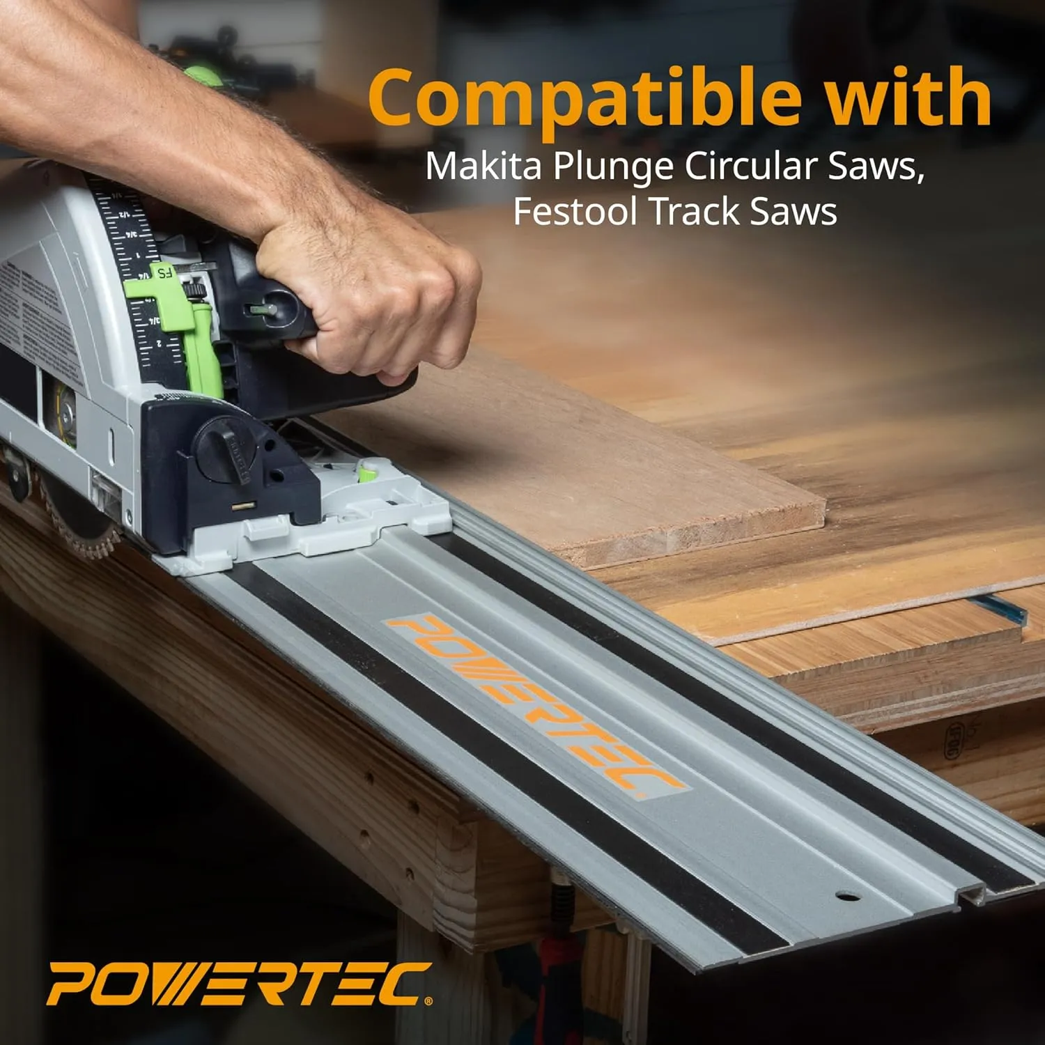 POWERTEC 110" Track Saw Guide Rail Kit for Makita and Festool, Includes 2PK 55" Guide Rails, Protective Guide Rail Bag, 2PK Guide Rail Connectors, and 2PK Track Saw Clamps (71885)