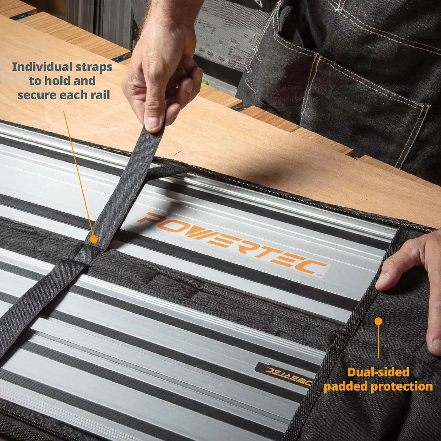 POWERTEC 110" Track Saw Guide Rail Kit for Makita and Festool, Includes 2PK 55" Guide Rails, Protective Guide Rail Bag, 2PK Guide Rail Connectors, and 2PK Track Saw Clamps (71885)