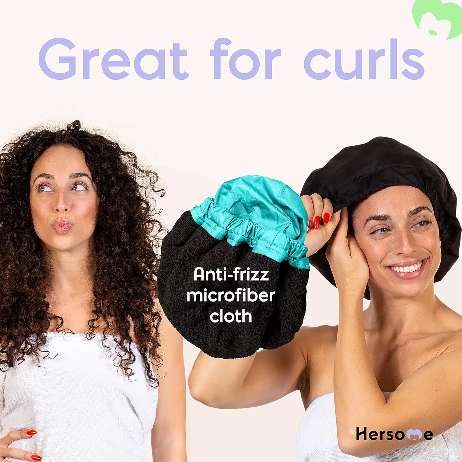 Premium Shower Cap for Women with Long Hair. Reusable, 100% Waterproof, Double-Sided, Great For Curls with Anti-Frizz Fabric terry-lined. Black shower caps for women
