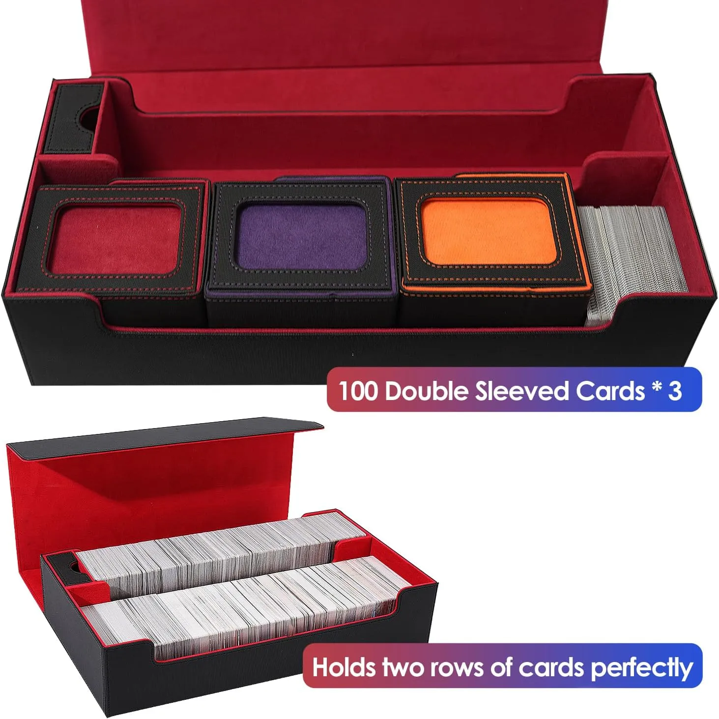 Premium Trading Card Storage Case TCG Deck Box Holds 800  Sleeved Cards for MTG, YuGiOh, Uno, Sport with Strong Magnet Closure (Black & Red)