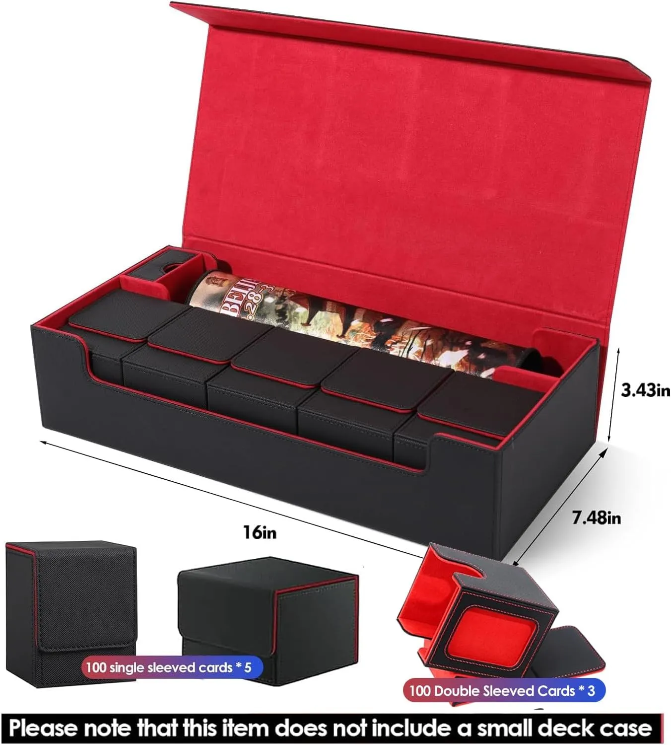 Premium Trading Card Storage Case TCG Deck Box Holds 800  Sleeved Cards for MTG, YuGiOh, Uno, Sport with Strong Magnet Closure (Black & Red)