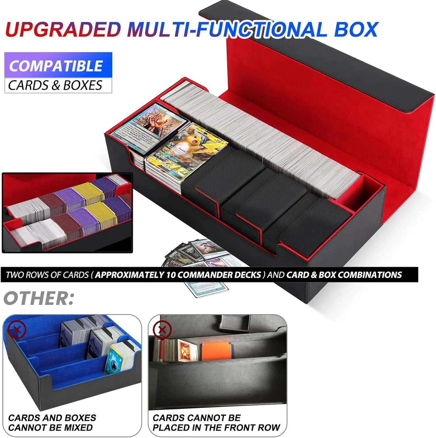 Premium Trading Card Storage Case TCG Deck Box Holds 800  Sleeved Cards for MTG, YuGiOh, Uno, Sport with Strong Magnet Closure (Black & Red)