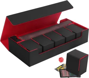 Premium Trading Card Storage Case TCG Deck Box Holds 800  Sleeved Cards for MTG, YuGiOh, Uno, Sport with Strong Magnet Closure (Black & Red)