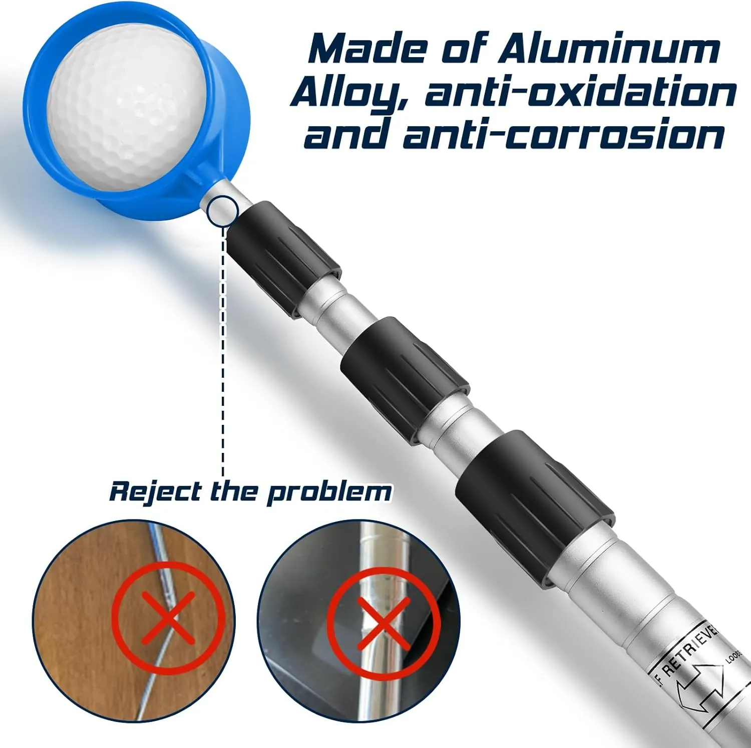 prowithlin Golf Ball Retriever, 6/9/12/15/18ft Aluminum Alloy Golf Balls Retriever Telescopic Golf Accessories Golf Gift for Men