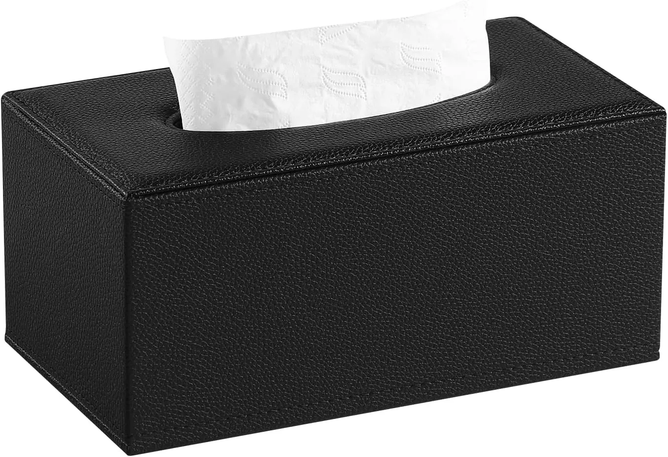 PU Leather Tissue Box Cover Rectangle Tissue Box Holder with Magnetic Closure, Decorative Tissue Holder for Bathroom Bedroom Office (Black)