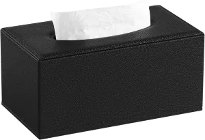 PU Leather Tissue Box Cover Rectangle Tissue Box Holder with Magnetic Closure, Decorative Tissue Holder for Bathroom Bedroom Office (Black)