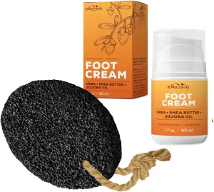 Pumice Valley Pumice Stone - Natural Earth Lava Black Foot Cream for Dry Cracked Feet and Heels - Urea, Shea Butter, Jojoba Oil, Vitamin E 1.7 Oz