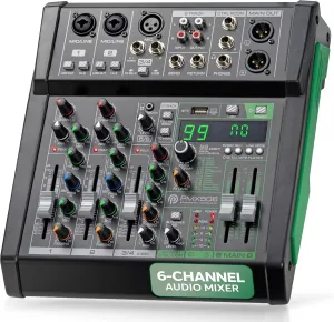 Pyle 6-Channel Audio Mixer - Bluetooth 5.0 Studio Mixer/DJ Controller with Digital Effects - USB Interface - MP3 Compatible - XLR Inputs and LED Display - Audio Mixing Sound Board System - PMX506
