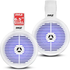 Pyle 6.5" Marine Wakeboard Speaker - 200W Waterproof 2-Way Mini Box System, LED Lights, Heavy Duty ABS Construction, Marine Grade Audio for Tubing and Roll-Cage Mounting (White)