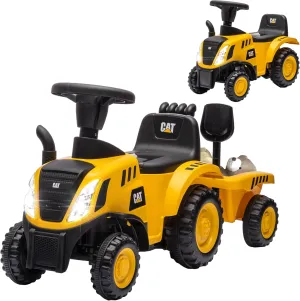 Qaba 2 in 1 Ride on Tractor for Kids, Caterpillar Licensed Ride on Excavator with Shovel & Detachable Trailer, No Power Ride on Push Car for 18-36 Months, Yellow