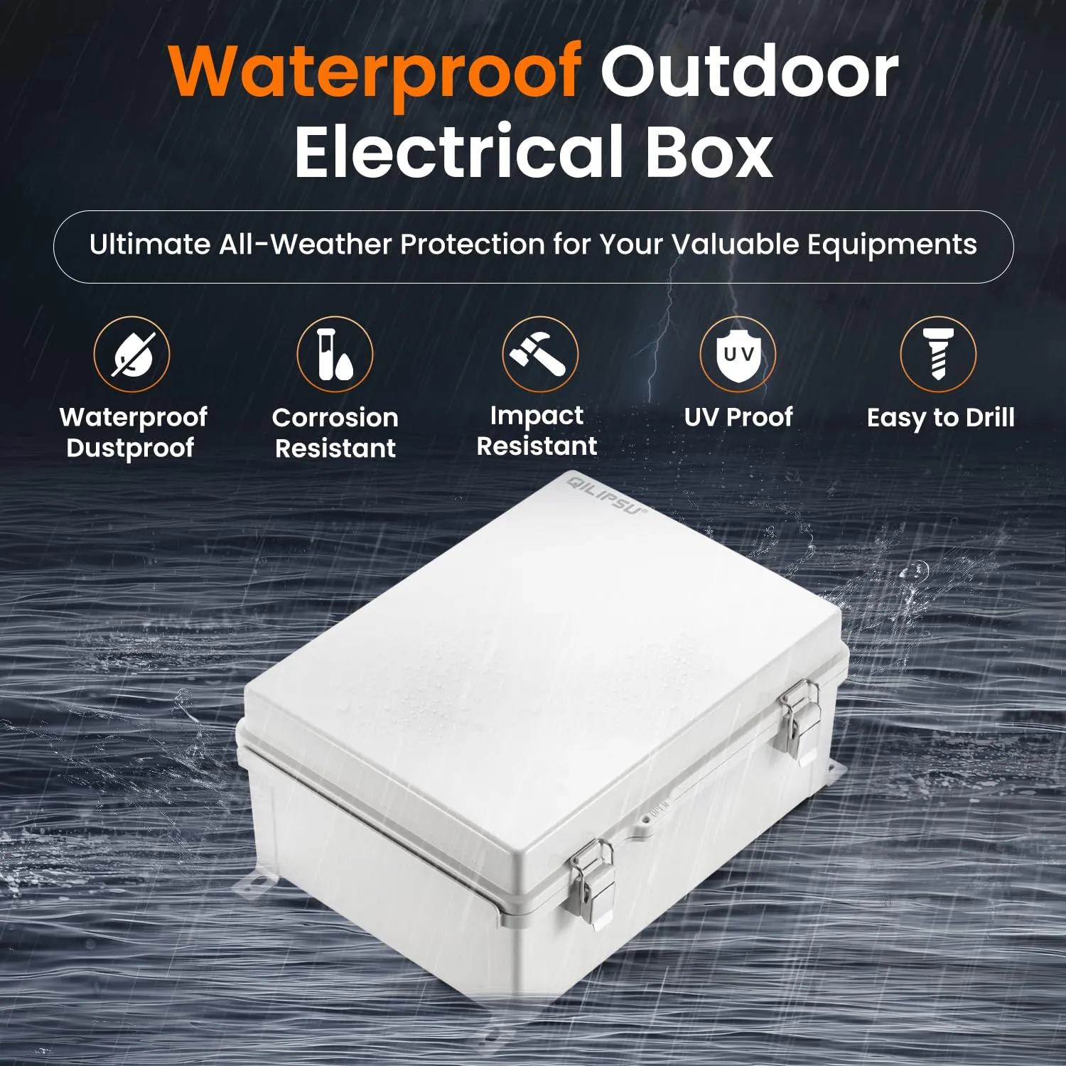 QILIPSU Outdoor Electrical Box, 14.6"x10.6"x5.9" Waterproof Junction Box IP67 Plastic Enclosure Grey ABS Weatherproof for Projects WiFi Lighting Pump Control