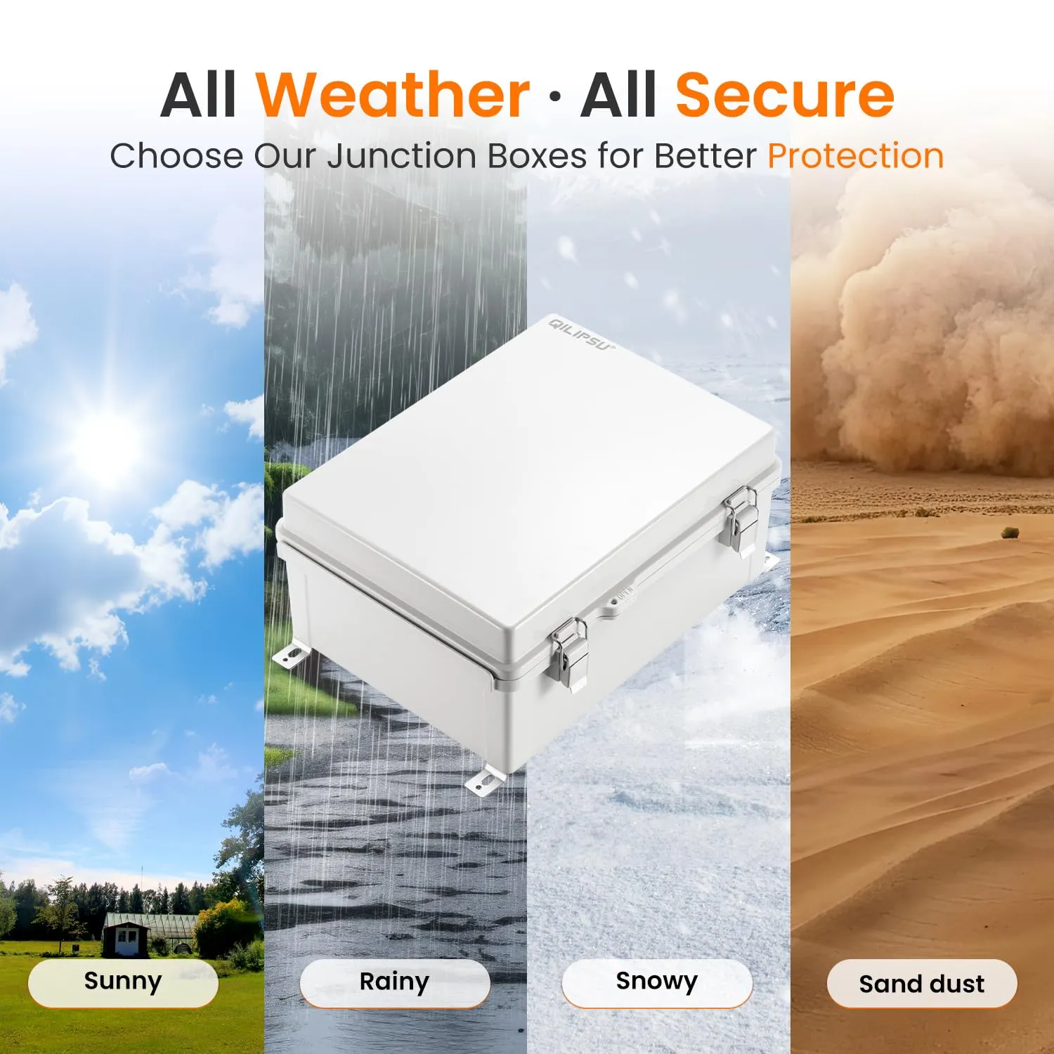 QILIPSU Outdoor Electrical Box, 14.6"x10.6"x5.9" Waterproof Junction Box IP67 Plastic Enclosure Grey ABS Weatherproof for Projects WiFi Lighting Pump Control