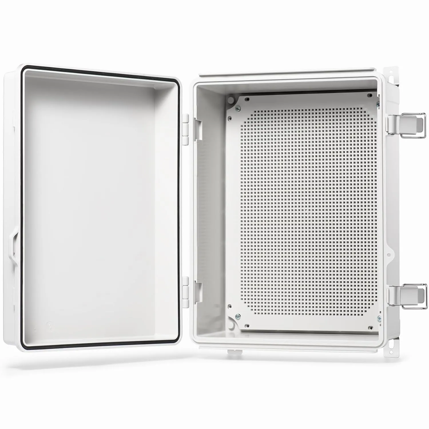 QILIPSU Waterproof Junction Box IP67 Outdoor Plastic Electrical Project Enclosure Weatherproof with Mounting Plate, Wall Brackets, Hinged Grey Cover 16.1"x12.2"x7.1"