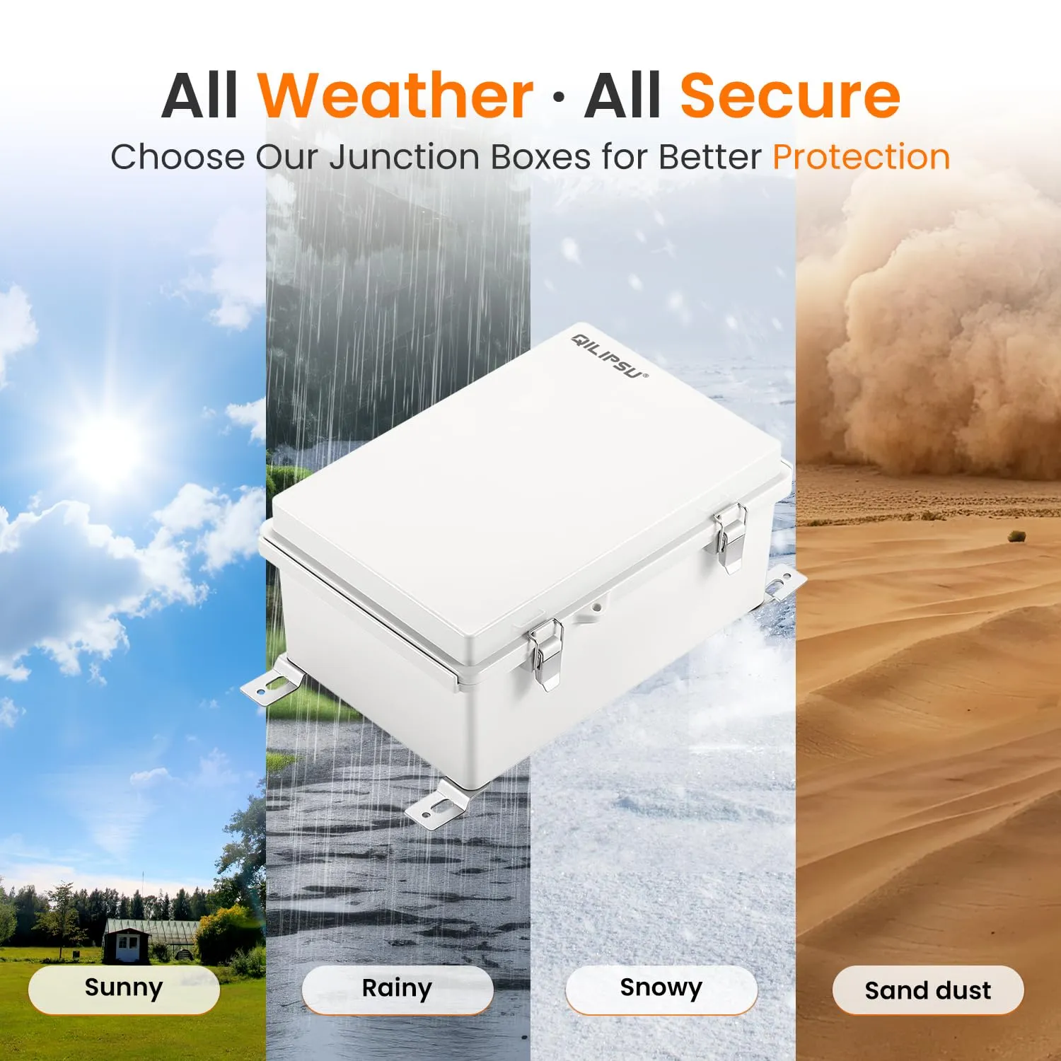 QILIPSU Waterproof Junction Box Outdoor Electrical Enclosure IP67 Plastic Weatherproof Project Box with Mounting Plate, Wall Brackets, Hinged Grey Cover 11.2"x7.7"x5.1"