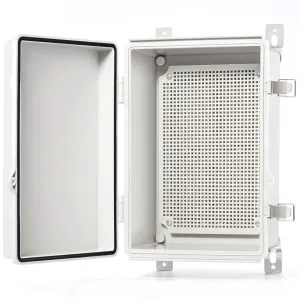 QILIPSU Waterproof Junction Box Outdoor Electrical Enclosure IP67 Plastic Weatherproof Project Box with Mounting Plate, Wall Brackets, Hinged Grey Cover 11.2"x7.7"x5.1"