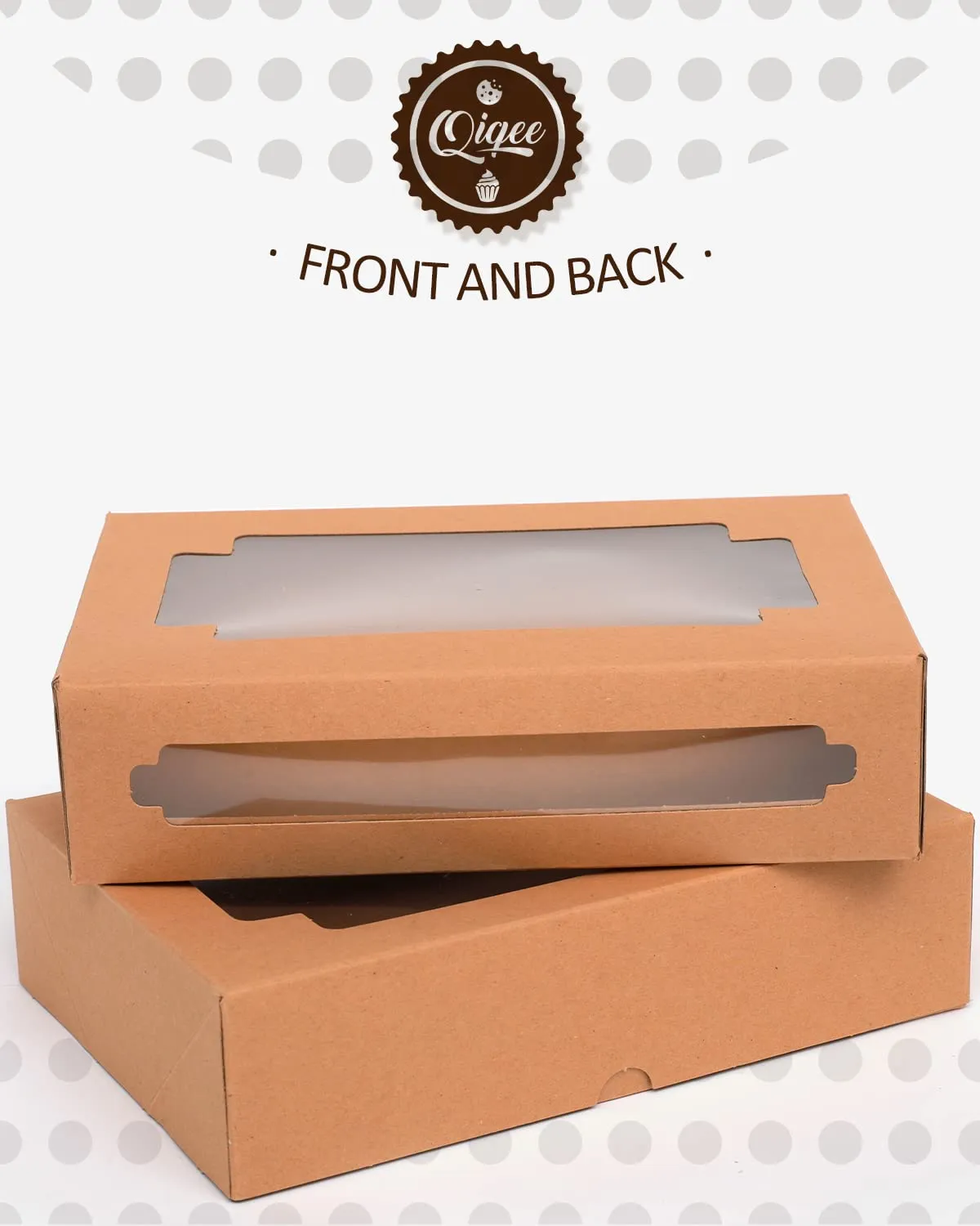 qiqee 50Packs Auto-pop up Kraft Cookie Boxes for Gift Giving 8x5.3x2 inch Brown Treat Box with Window One Second Folding Bakery Box for Donuts Candies and Biscuit