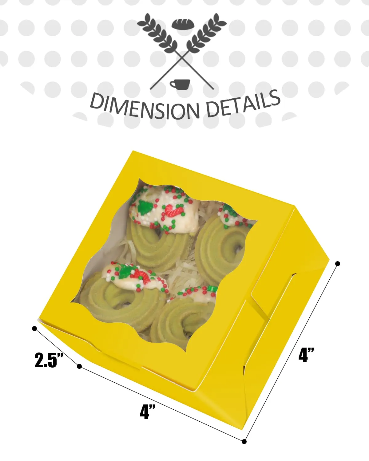 qiqee Yellow Bakery Boxes with Window 55pcs 4x4x2.5 Mini Cookie Boxes Macaron Boxes Small Donut Pastry Boxes for Party