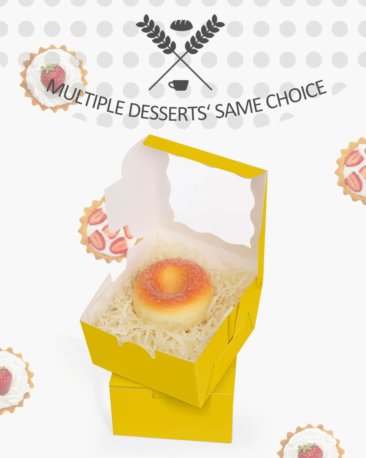 qiqee Yellow Bakery Boxes with Window 55pcs 4x4x2.5 Mini Cookie Boxes Macaron Boxes Small Donut Pastry Boxes for Party