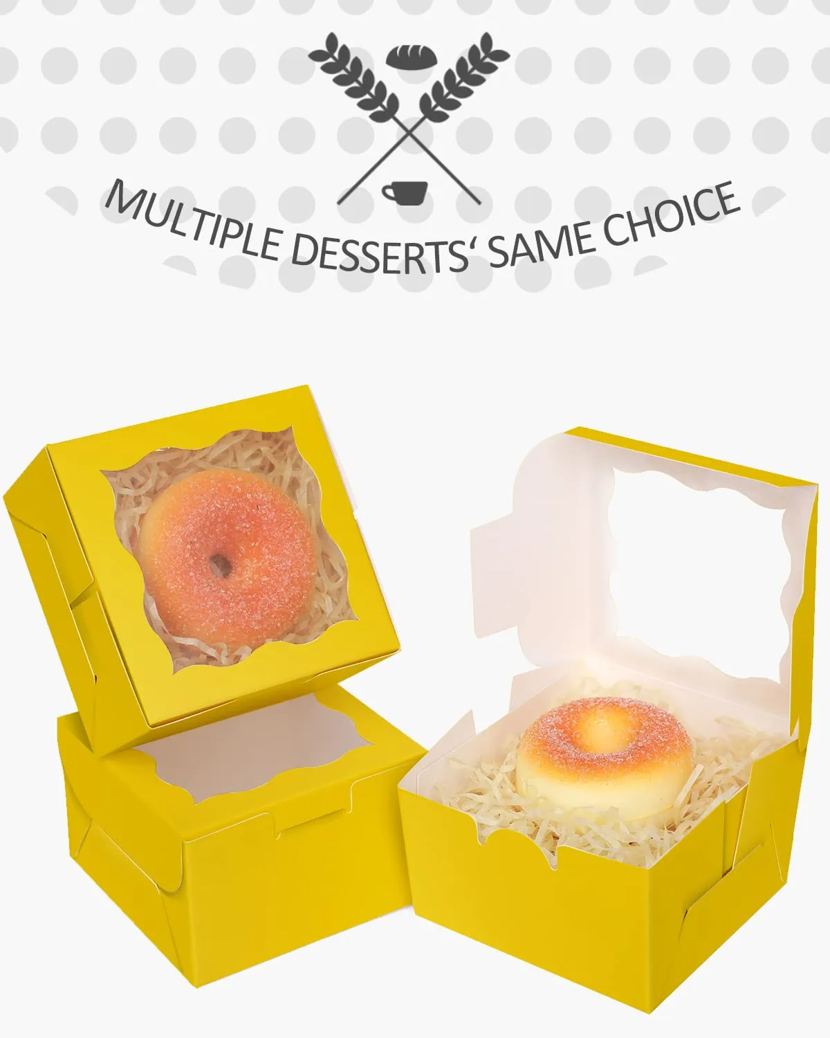 qiqee Yellow Bakery Boxes with Window 55pcs 4x4x2.5 Mini Cookie Boxes Macaron Boxes Small Donut Pastry Boxes for Party