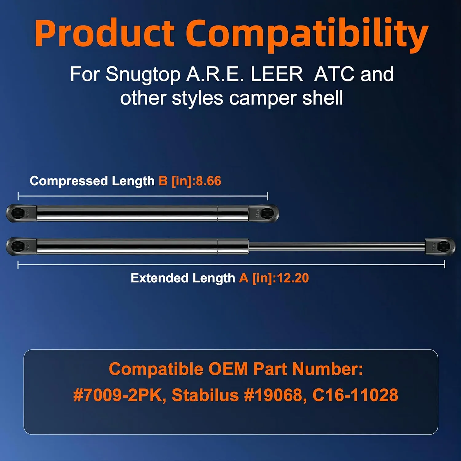 Qty (2) LGP6-120-40 12in Gas Shock Lift Support - 40lb/178N- 7009-2PK Gas Shock for Truck Weatherguard Tool Box, C16-11028 Gas Strut for AR.E Camper Canopy Topper Cap Rear/Side Window