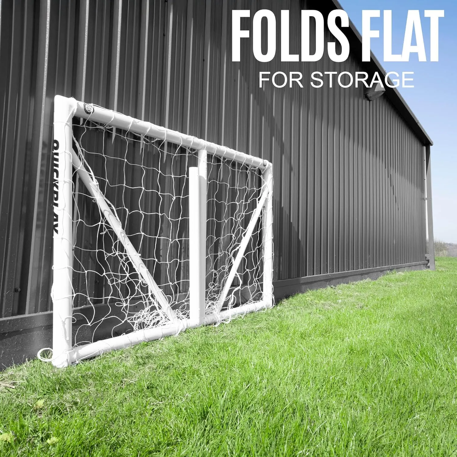 QUICKPLAY Q-Fold Soccer Goal | 30-Second Folding Design for Easy Setup | Portable & Weatherproof uPVC Soccer Goal for Backyard | Durable Post for Adults & Kids