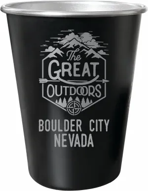 R and R Imports Boulder City Nevada Souvenir Engraved 8 oz Black Matte Tin Cup with Gift Bag the Great Outdoors 4-Pack