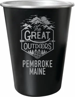 R and R Imports Pembroke Maine Souvenir Engraved 8 oz Black Matte Tin Cup with Gift Bag the Great Outdoors 4-Pack