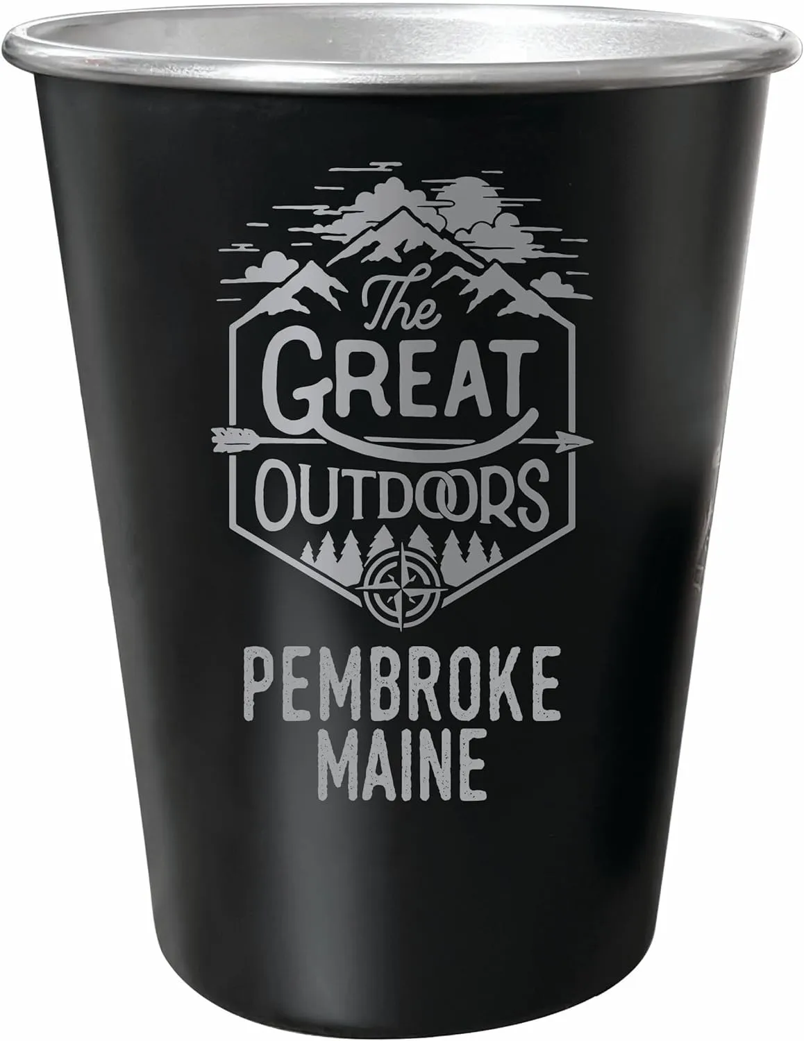 R and R Imports Pembroke Maine Souvenir Engraved 8 oz Black Matte Tin Cup with Gift Bag the Great Outdoors 4-Pack