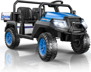 R8 12V Ride on Car, 2-Seater Electric Car for Big Kids, 4-Wheel Suspension w/Remote Control, Pickup Trunk Bed, Extra Shovel, Battery Indication, 2 Speeds, Music, Wireless, LED Lights