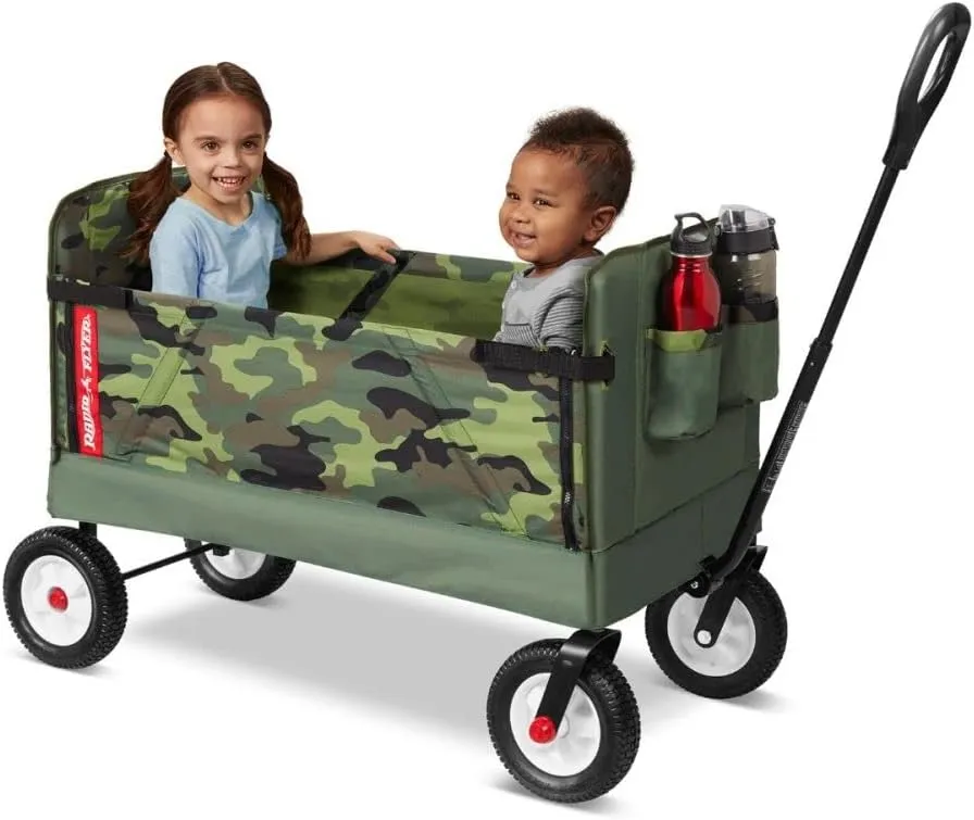 Radio Flyer 3-in-1 Camo Folding Wagon for Kids, Garden, & Cargo, Green Collapsible Wagon
