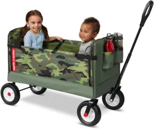 Radio Flyer 3-in-1 Camo Folding Wagon for Kids, Garden, & Cargo, Green Collapsible Wagon