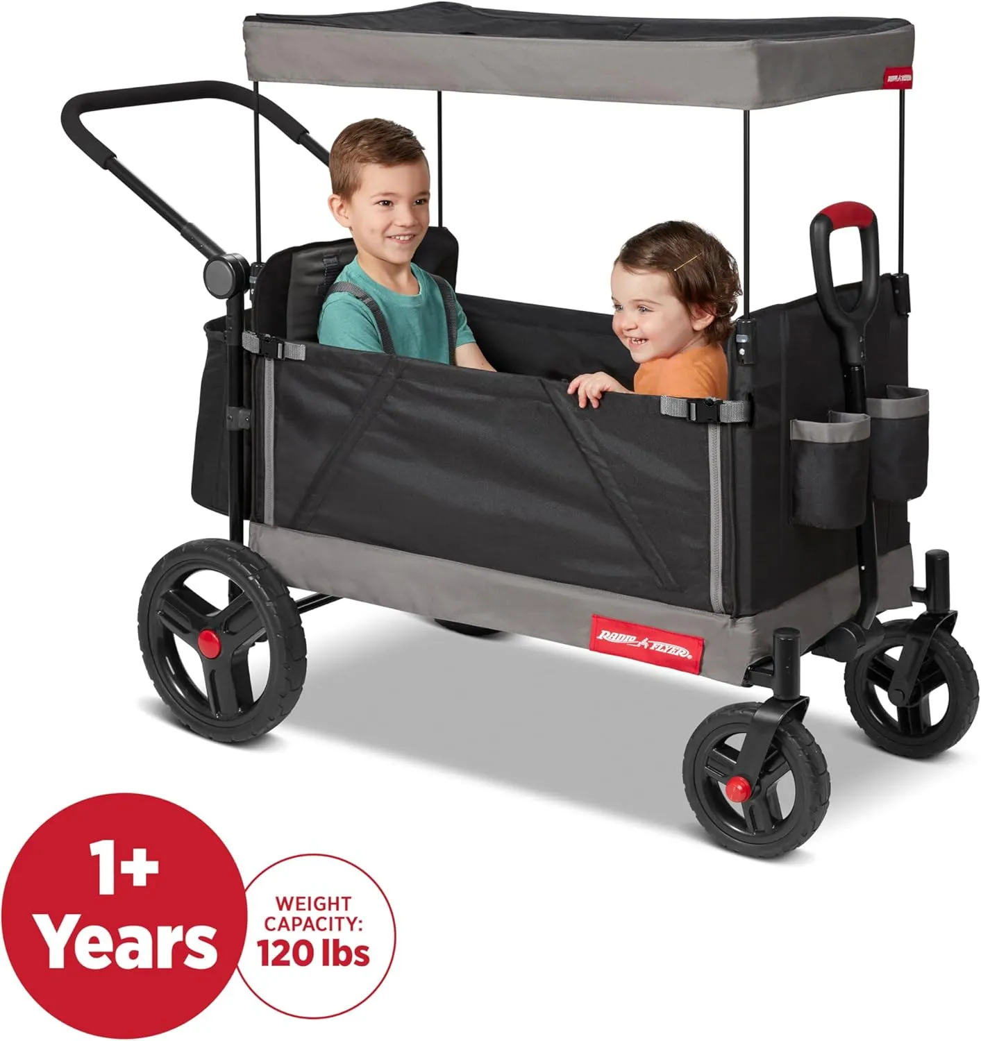 Radio Flyer Stroller Wagon for Kids Ages 1 and Up, Push and Pull Wagon with Canopy, Black