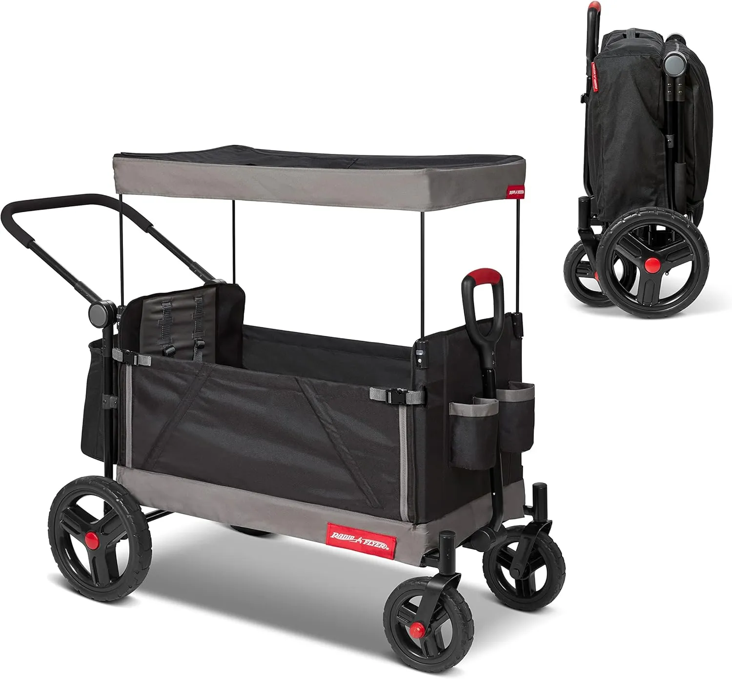 Radio Flyer Stroller Wagon for Kids Ages 1 and Up, Push and Pull Wagon with Canopy, Black
