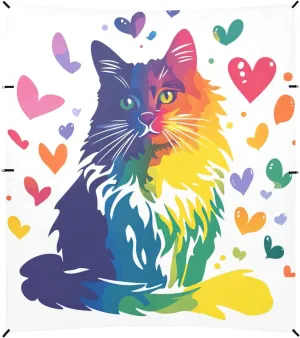 Rainbow Cat Heart Foldable Beach Tent UPF50  Protection Easy Setup Portable Sun Shelter with Sandbags & Sand Shovel for Backyard and Camping
