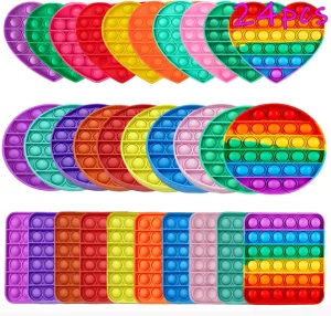 Random 24 Pcs Fidget Toys,Push Pop Fidget Sensory Toys Set,Stress Relief Gifts for Kids & Adults,Pop Bulk & Party Favors Toddler Toys for Easter Gifts,Party Supplies,Classroom Prizes