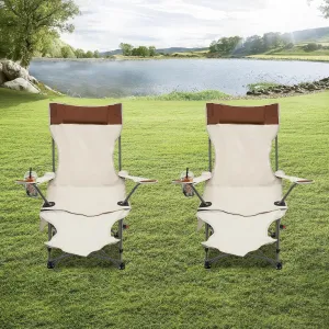 Reclining Camping Chair with Footrest, Portable Beach Lounge Chair 2 Pcs Adjustable Folding Outdoor Chair with Carry Bag Cup Holder for Lawn Patio Picnics Outdoor Activities