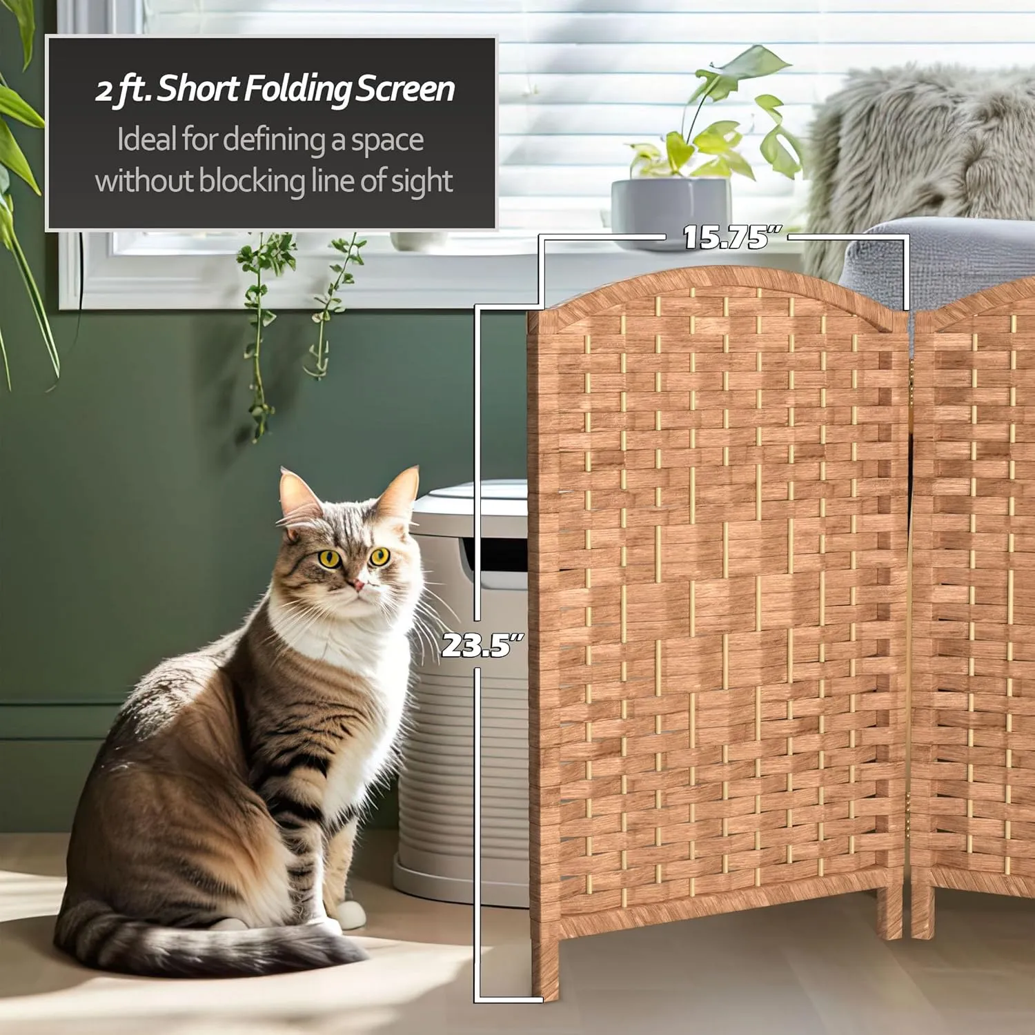 Red Lantern 2 ft. Short Diamond Weave Fiber Folding Screen - Natural - 8 Panel
