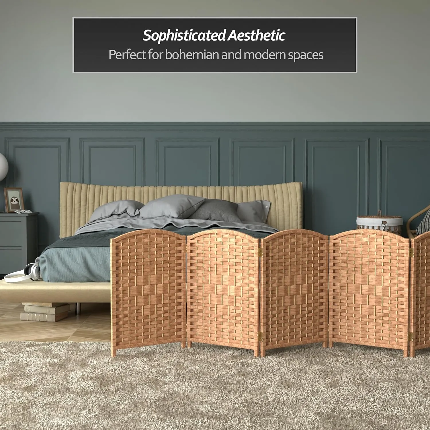 Red Lantern 2 ft. Short Diamond Weave Fiber Folding Screen - Natural - 8 Panel