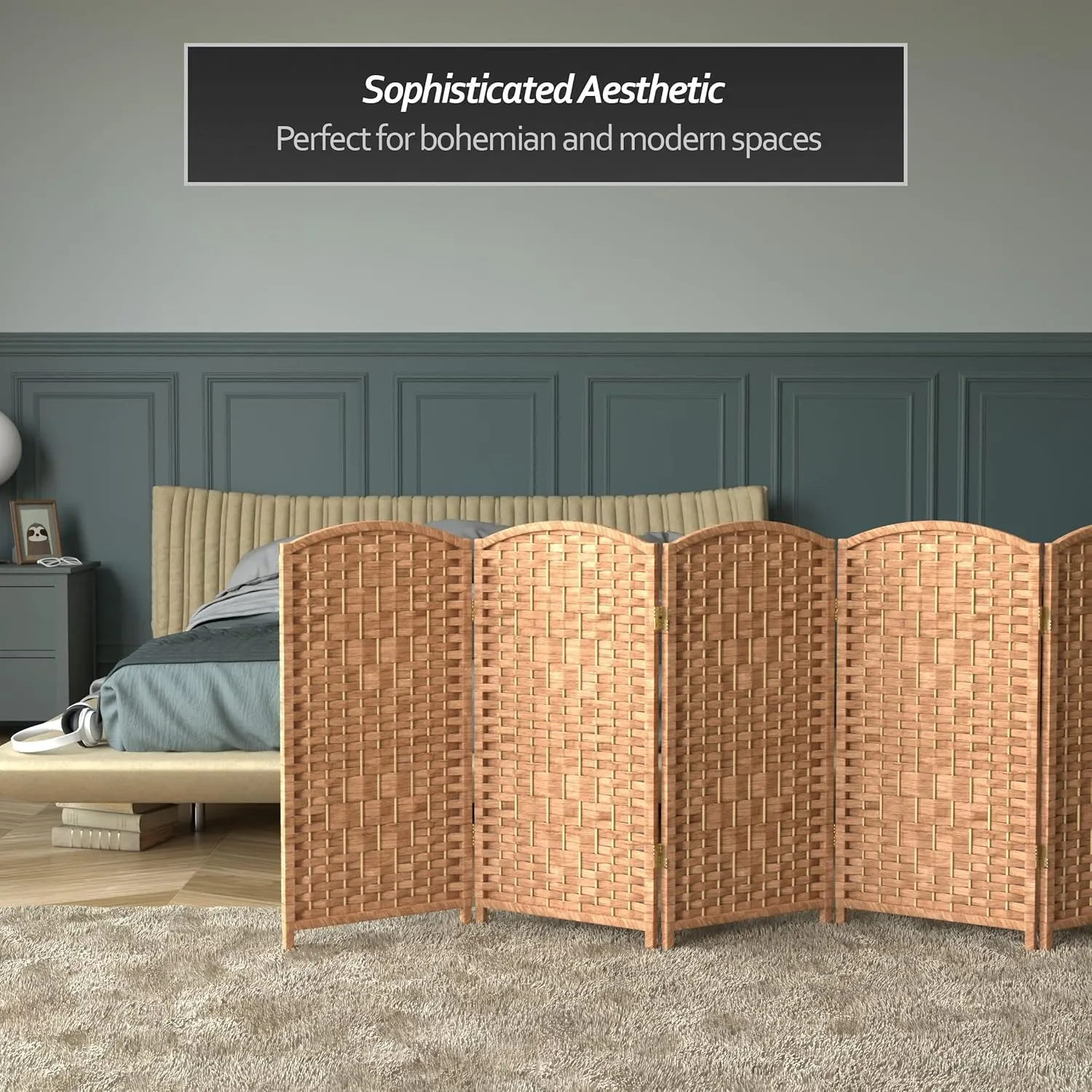 Red Lantern 3 ft. Short Diamond Weave Fiber Folding Screen - Natural - 8 Panel