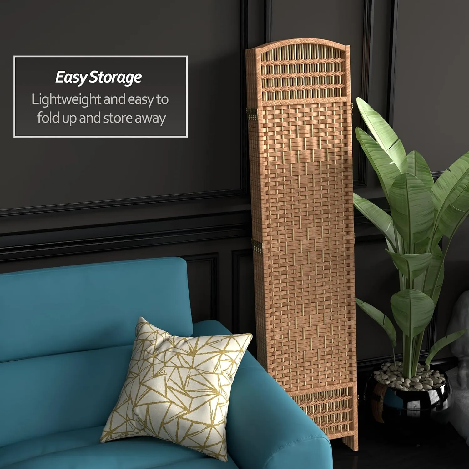 Red Lantern 5 1/2 ft. Tall Fiber Weave Room Divider-Natural-5 Panel