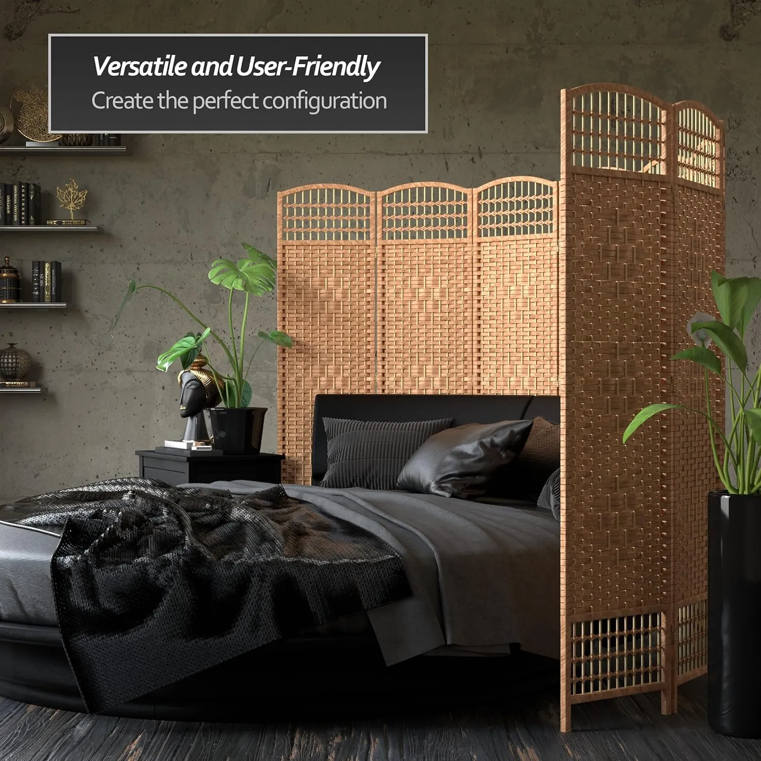 Red Lantern 5 1/2 ft. Tall Fiber Weave Room Divider-Natural-5 Panel