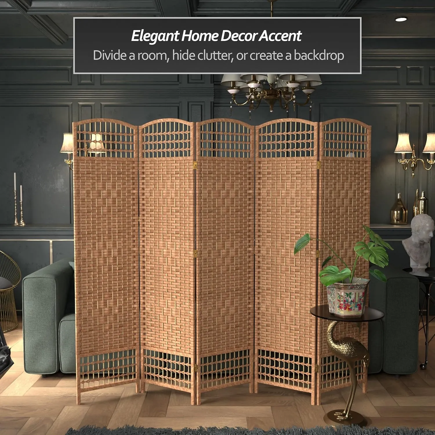 Red Lantern 5 1/2 ft. Tall Fiber Weave Room Divider-Natural-5 Panel