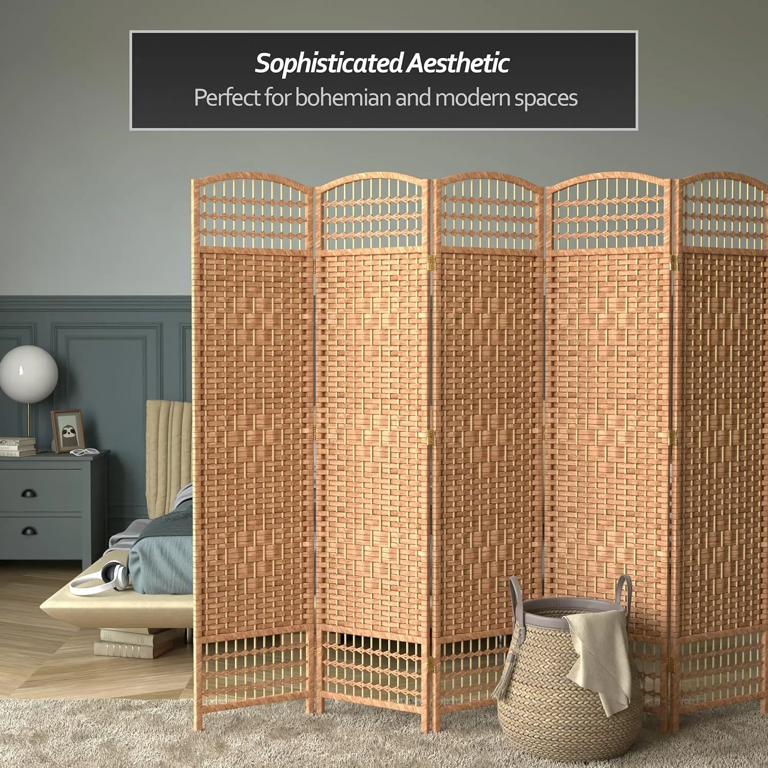 Red Lantern 5 1/2 ft. Tall Fiber Weave Room Divider-Natural-5 Panel