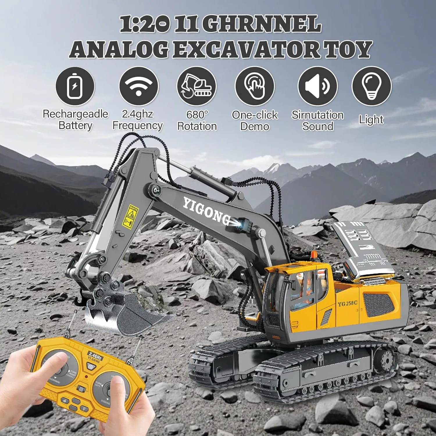 Remote Control Excavator Toy for Boys Ages 6 ,11-Channel RC Excavator Toy,with Metal Shovel,2.4Ghz RC Construction Vehicle,Ideal Gifts for Kids on Birthday,Christmas