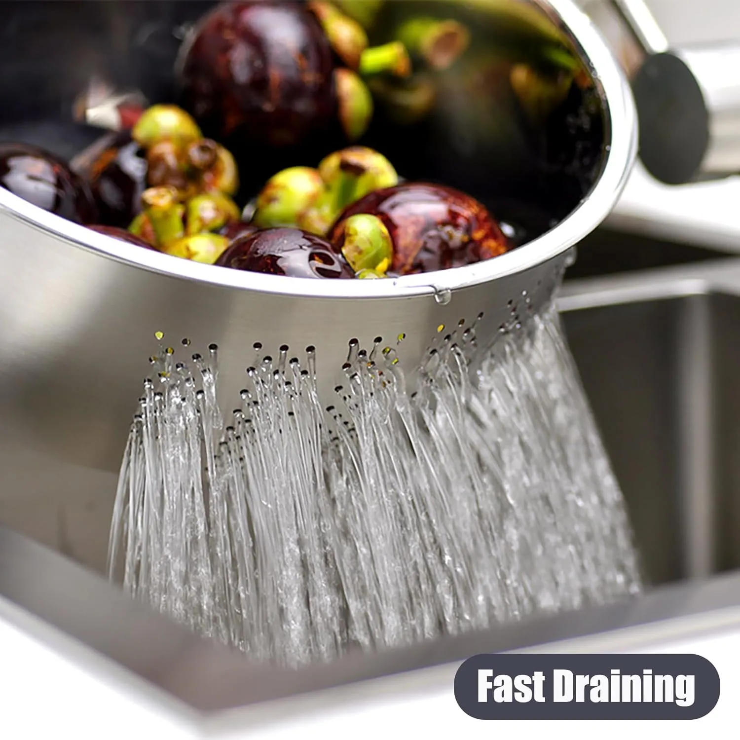 Rice Washer Strainer Bowl, Stainless Steel Quinoa Washing Bowl With Side Drainers Colander for Cleaning Rinsing Fruits, Vegetables, and Beans - Versatile Kitchen Tool