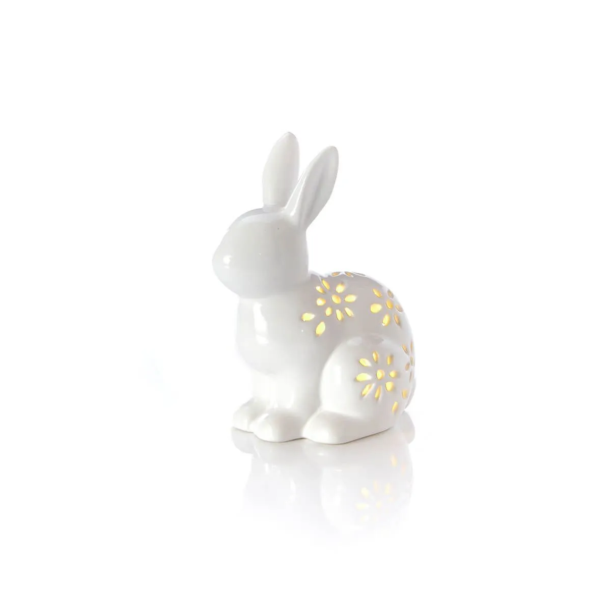 Richard Langs White Bunny Floral Cut Out Ceramic Led Lantern - 7HO102