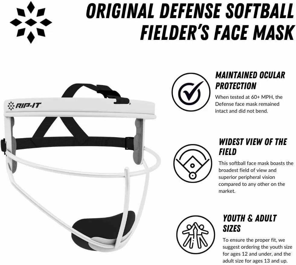 RIP-IT Original Defense Softball Face Mask | Lightweight Protective Softball Fielder's Mask