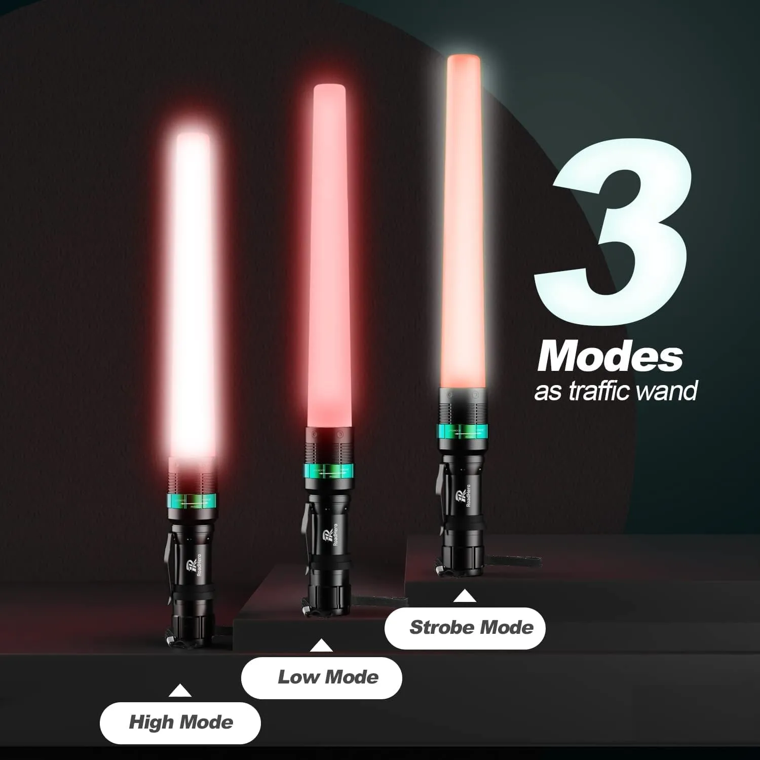 RoadHero 4 Pack Traffic Wand, 16 Inch Flashlight Led Traffic Control Baton, Small Orange Safety Wands, Air Marshaling Wand with 5 Flashing Modes, Night Signal Light for Airport, Parking Directing