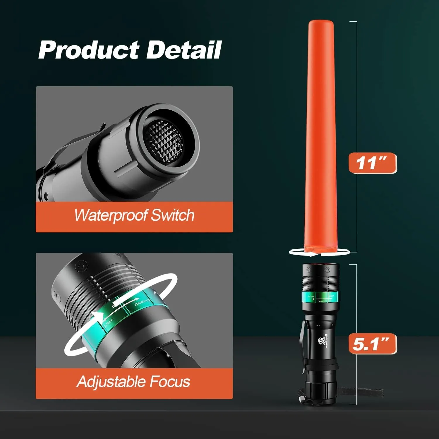 RoadHero 4 Pack Traffic Wand, 16 Inch Flashlight Led Traffic Control Baton, Small Orange Safety Wands, Air Marshaling Wand with 5 Flashing Modes, Night Signal Light for Airport, Parking Directing